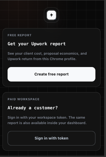 Leverage Proposals Chrome extension popup with Create free report button